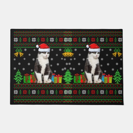 猫の醜いクリスマスの飾り付けサンタ猫クリスマス ドアマット (正面)