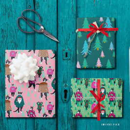 猫の醜いクリスマスセーター紙フラットシートセット3 ラッピングペーパーシート