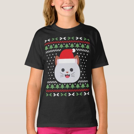 猫の醜いクリスマスセーター Tシャツ (正面)