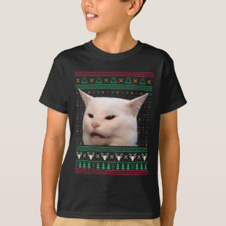 猫の醜いXマスセーターで叫ぶおもしろい人 Tシャツ