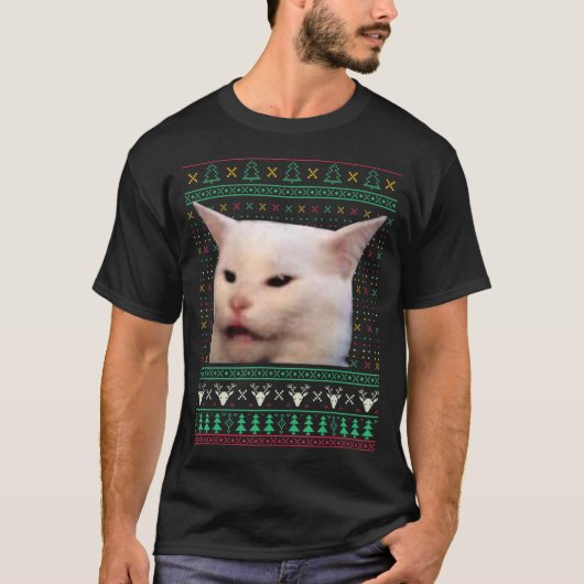 猫の醜いX Masセーターで叫ぶおもしろいミームDr. Tシャツ (正面)