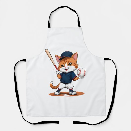 猫の野球選手 エプロン (正面)