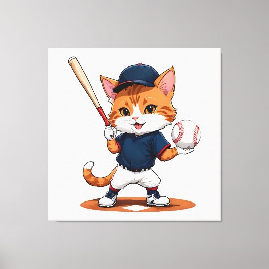 猫の野球選手 キャンバスプリント (正面)