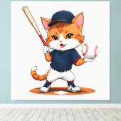 猫の野球選手 キャンバスプリント (インサイチュ (ウッドフロア))