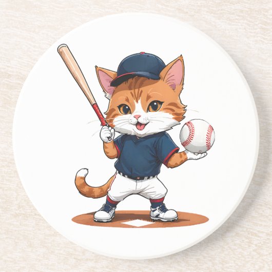 猫の野球選手 コースター (正面)