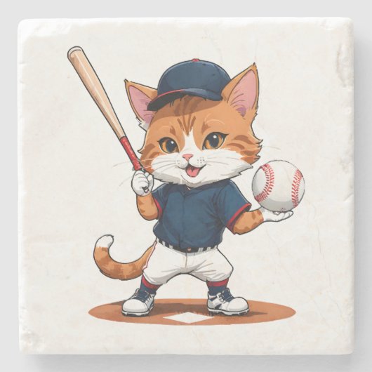 猫の野球選手 ストーンコースター (正面)