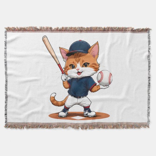 猫の野球選手 スローブランケット (正面)