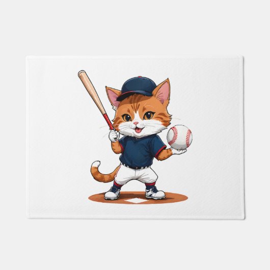 猫の野球選手 ドアマット (正面)