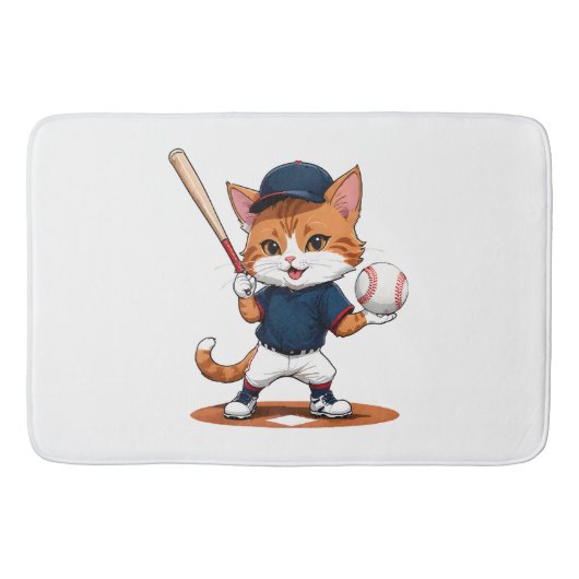猫の野球選手 バスマット (正面)