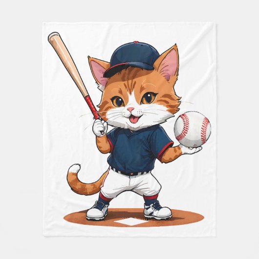 猫の野球選手 フリースブランケット (正面)