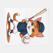 猫の野球選手 フリースブランケット (正面(横))