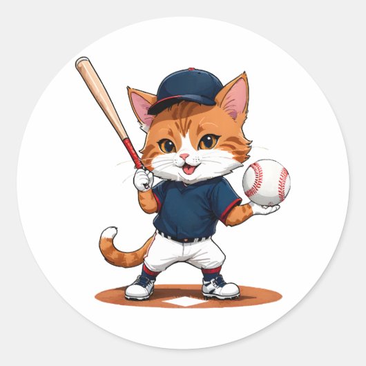 猫の野球選手 ラウンドシール (正面)
