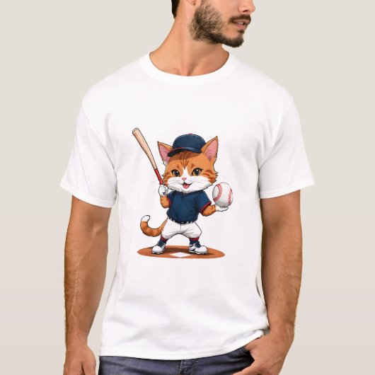猫の野球選手 Tシャツ (正面)