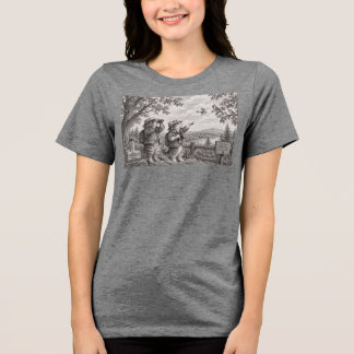 猫の野鳥観察者 鉛筆デッサン 女性用トリブレンドTシャツ トライブレンドTシャツ