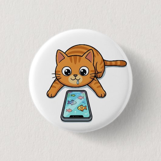 猫の釣りゲーム缶バッジ 缶バッジ (正面)