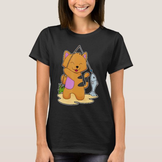 猫の釣り フィッシャー 魚 Tシャツ (正面)