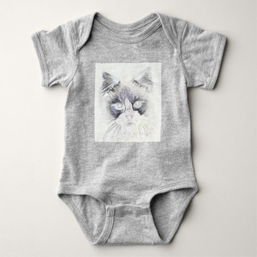 猫の鉛筆スケッチ ベビーボディスーツ (正面)