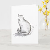 猫の鉛筆画グリーティングカード カード (黄色い花)