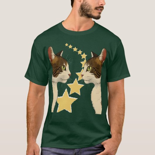 猫の鏡像ヴィンテージ Tシャツ (正面)
