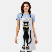 猫の面白いキャラクターが布を引っかく エプロン (着用した状態)
