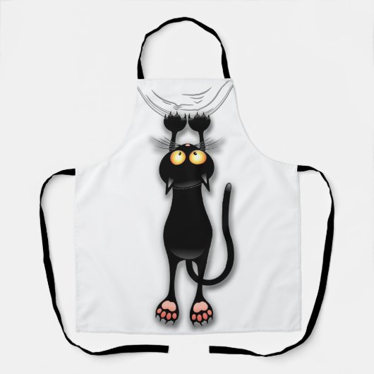 猫の面白いキャラクターが布を引っかく エプロン (正面)