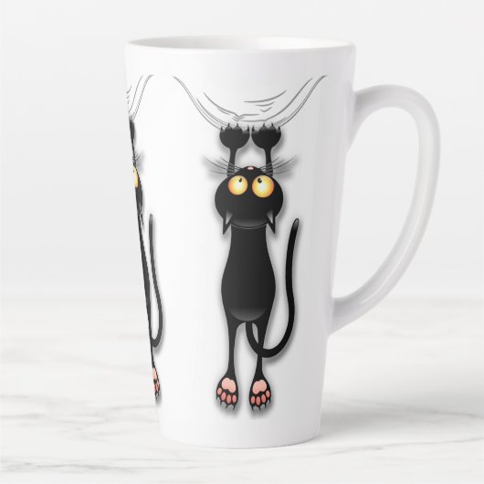 猫の面白いキャラクターが布を引っかく カフェラテマグ (右)