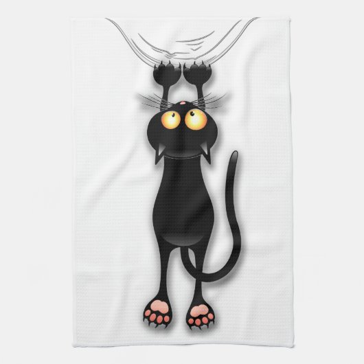 猫の面白いキャラクターが布を引っかく キッチンタオル (縦)