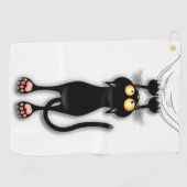 猫の面白いキャラクターが布を引っかく ゴルフタオル (横)