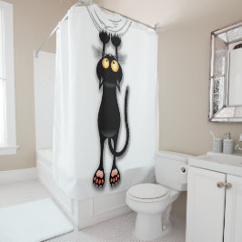 猫の面白いキャラクターが布を引っかく シャワーカーテン