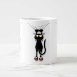 猫の面白いキャラクターが布を引っかく ジャンボコーヒーマグカップ