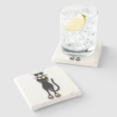 猫の面白いキャラクターが布を引っかく ストーンコースター (横)