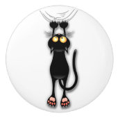 猫の面白いキャラクターが布を引っかく セラミックノブ (正面)