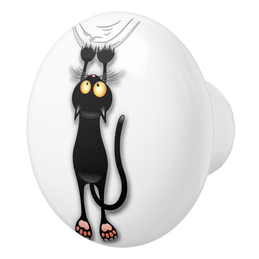 猫の面白いキャラクターが布を引っかく セラミックノブ (右)