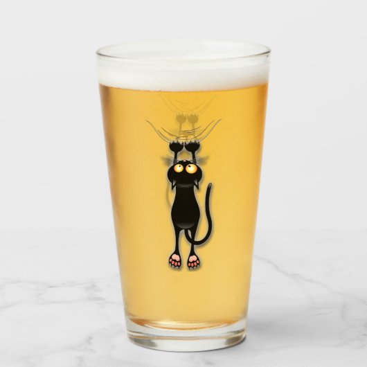 猫の面白いキャラクターが布を引っかく タンブラーグラス (ドリンク正面)