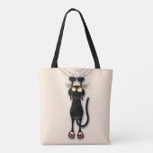 猫の面白いキャラクターが布を引っかく トートバッグ (裏面)