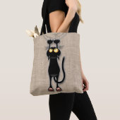 猫の面白いキャラクターが布を引っかく トートバッグ (クローズアップ)