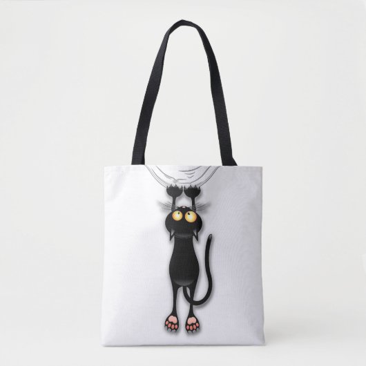 猫の面白いキャラクターが布を引っかく トートバッグ (正面)