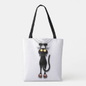 猫の面白いキャラクターが布を引っかく トートバッグ (裏面)