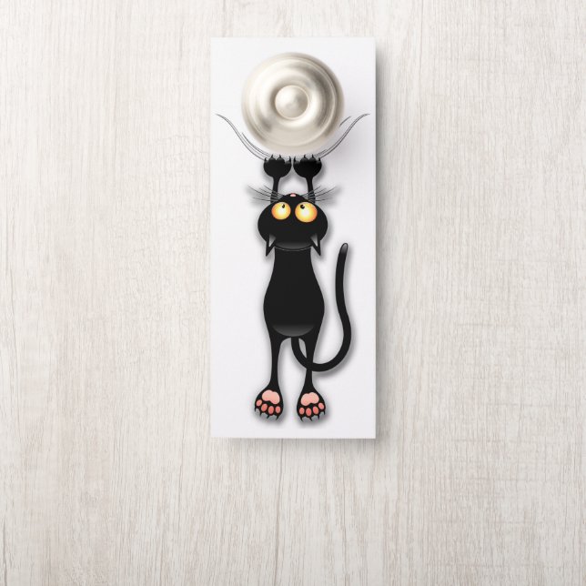 猫の面白いキャラクターが布を引っかく ドアノブサイン (ノブ)