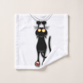 猫の面白いキャラクターが布を引っかく バスタオルセット (ウォッシュタオル)