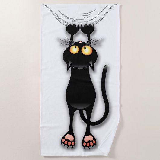 猫の面白いキャラクターが布を引っかく ビーチタオル (正面)