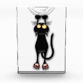 猫の面白いキャラクターが布を引っかく フォトブロック (正面)