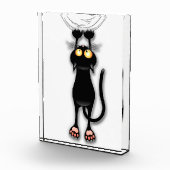 猫の面白いキャラクターが布を引っかく フォトブロック (右)