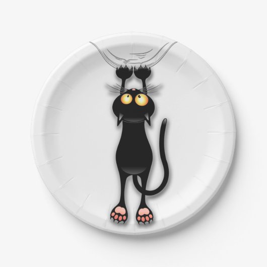 猫の面白いキャラクターが布を引っかく ペーパープレート (正面)