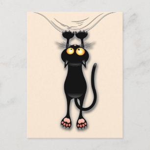 猫の面白いキャラクターが布を引っかく ポストカード