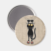 猫の面白いキャラクターが布を引っかく マグネット (正面/裏面)