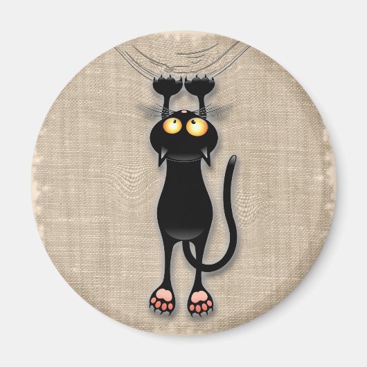 猫の面白いキャラクターが布を引っかく マグネット (正面)