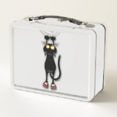 猫の面白いキャラクターが布を引っかく メタルランチボックス (裏面)