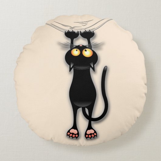 猫の面白いキャラクターが布を引っかく ラウンドクッション (正面)