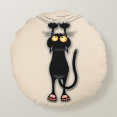 猫の面白いキャラクターが布を引っかく ラウンドクッション (裏面)